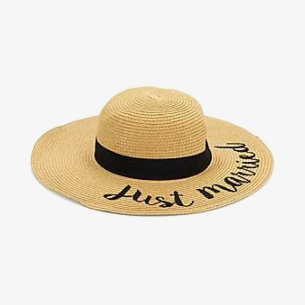 Madeline Just Married Straw Floppy Hat - Tan and Black